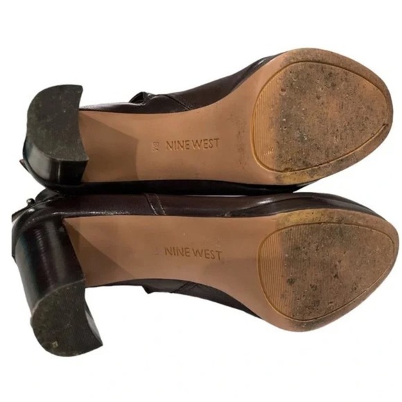 NINE WEST Women’s Brown Leather Ankle Block Heeled Boots Booties Sz 8M - Picture 7 of 7